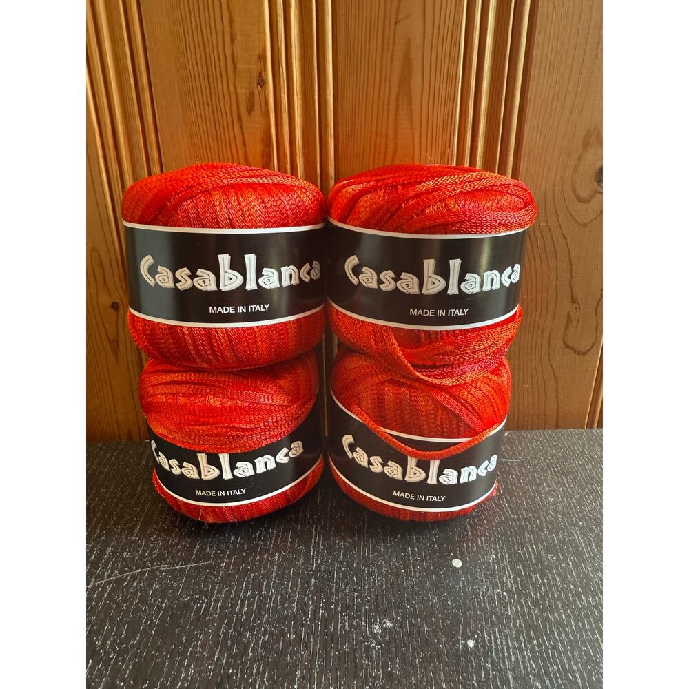 Lot of 4 Casablanca Yarn Red Nylon Ribbon Yarn